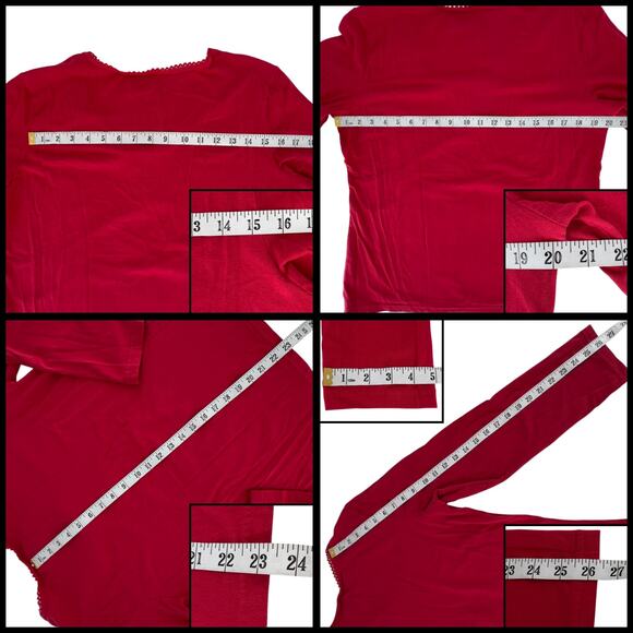 Adonna Long Sleeve Sleep Shirt Pajama Top 12-14 Large Red 95% Cotton - Picture 11 of 11